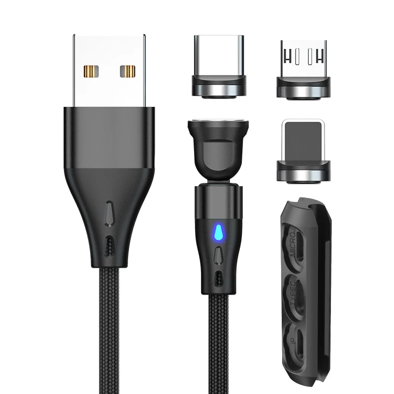 540 Rotate Magnetic Cable 3A Fast Charging Micro USB Type C Cable For iPhone 15 14 Xiaomi Samsung Data Cord with Storage Case