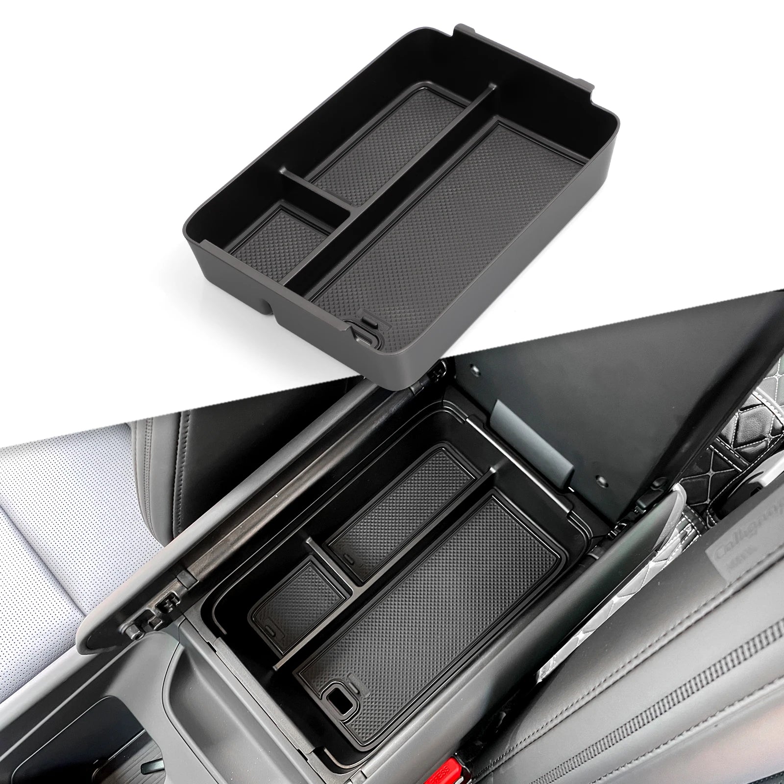 for Hyundai Santa Fe 2024 2025 2026 Storage Box Cup Holder Anti Dirt Pad Car Interior Accessories Organizer Tidying Black