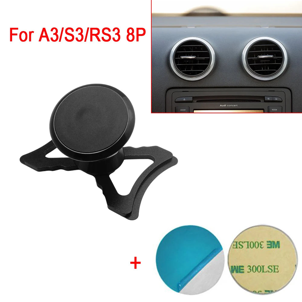 A3 Car Phone Magnetic Holder For Audi A3 S3 RS3 Sportback Outlet Clip 360 Degree Adjust Mount Mobile Phone Stand GPS Bracket