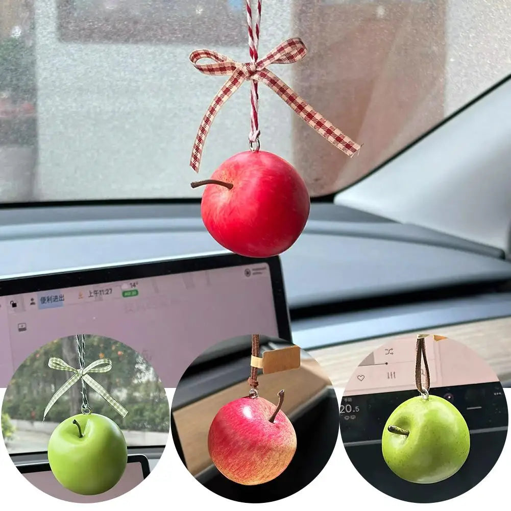 Creative Apple Car Pendant Hanging Ornament Safe Travel Keychain Car Rearview Mirror Decoration Ornament Auto Interior Accessory