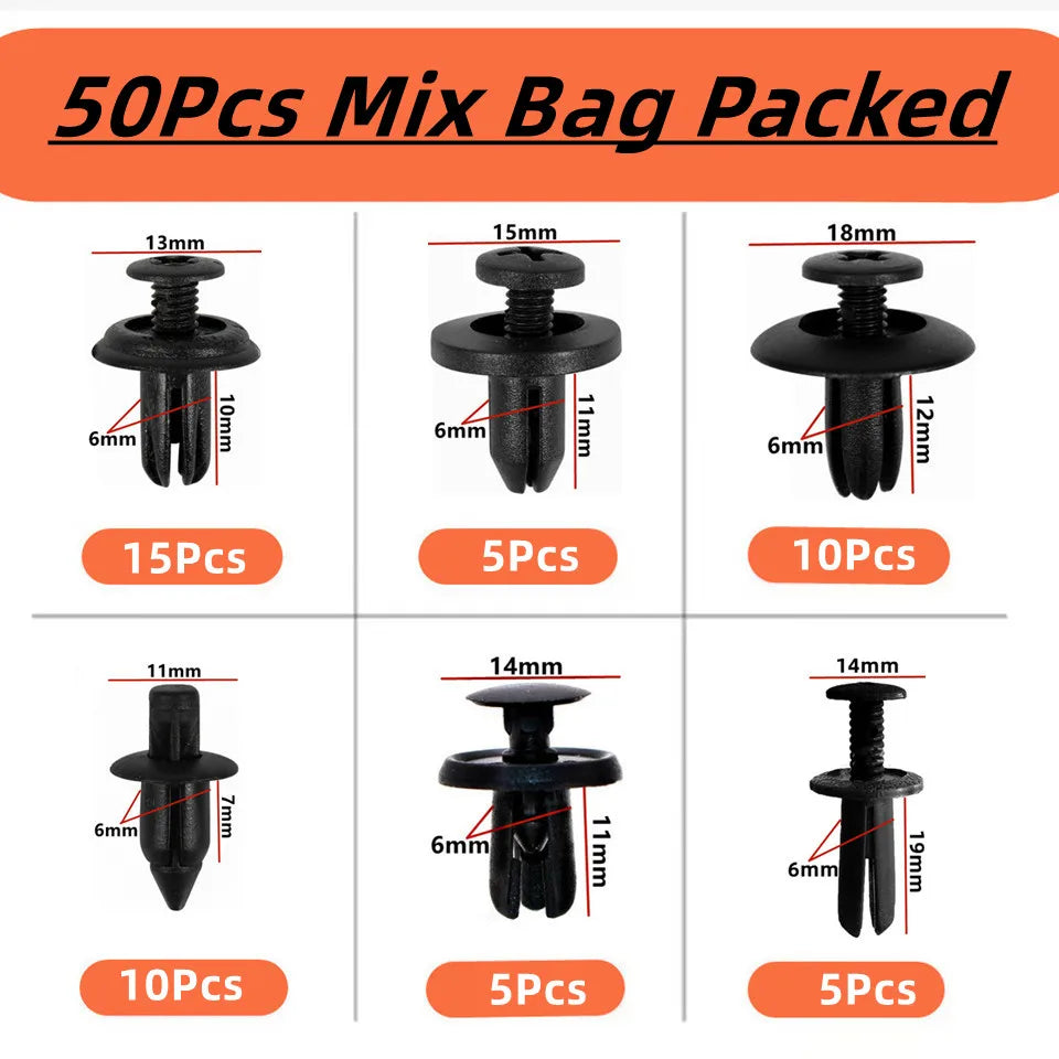 6mm Motorcycle Auto Mudguard Screw Rivet Bag Packed For Mitsubishi Wheel Arch Car Trunk Plastic Fastener Clip Repair Small Box