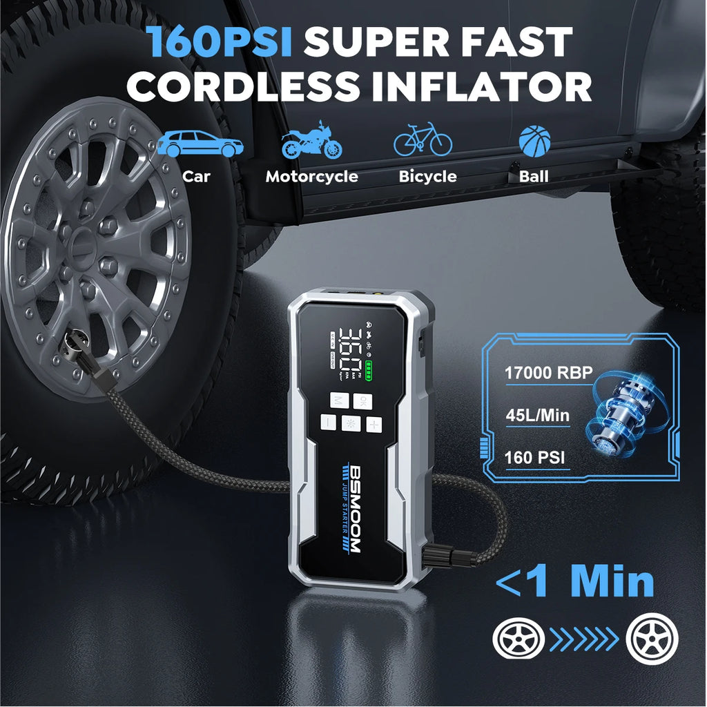 6000A Car Jump Starter Power Bank Portable 160PSI Air Pump Car Battery Emergency Boosters Starting Device Car Starter