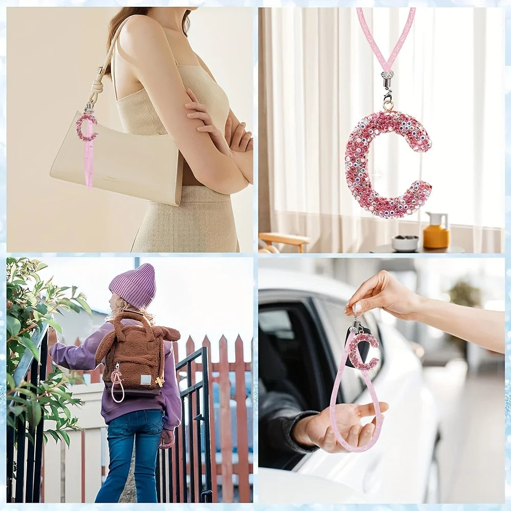 Creative Rhinestone P-Z Letter Car Rearview Mirror Pendant Crystal Car Decoration Bling Accessory Dangling Creative Shiny Charm