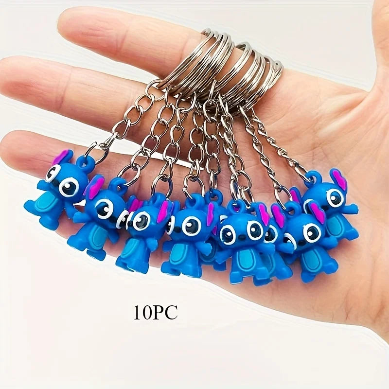 10pcs Disney Stitch Silicone Keychain Set - Cute Cartoon Interstellar Baby Accessories, Fashionable Couple Packaging Accessories
