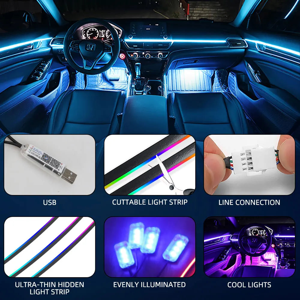 110cm 43.31" Car Sunroof Ambient Lights LED Skylight Symphony RGB Interior Acrylic Strips Decoration USB APP Remote Control