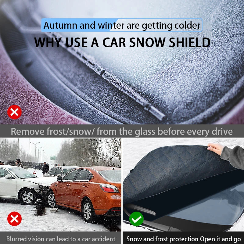 SEAMETAL Upgraded Car Window Snow Cover Large Size Windshield Snow Shield with Hood Cover Universal for Sedan Suv Hatchback