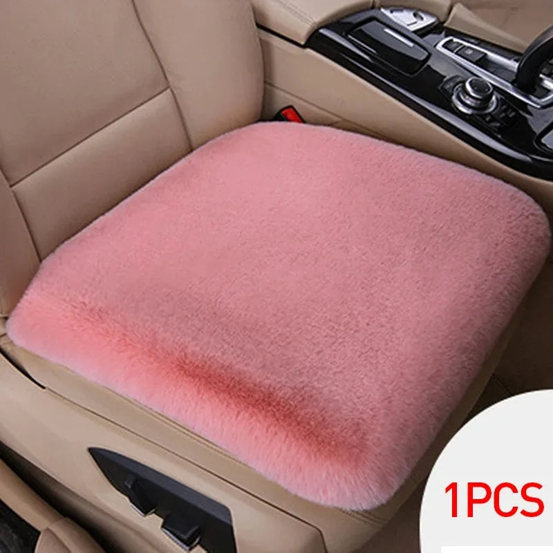 Plush Rabbit Fur Car Seat Cushion Winter Warmth Thick Wool Square Multicolor Cushion for Main Driver or Co-pilot Cover Universal