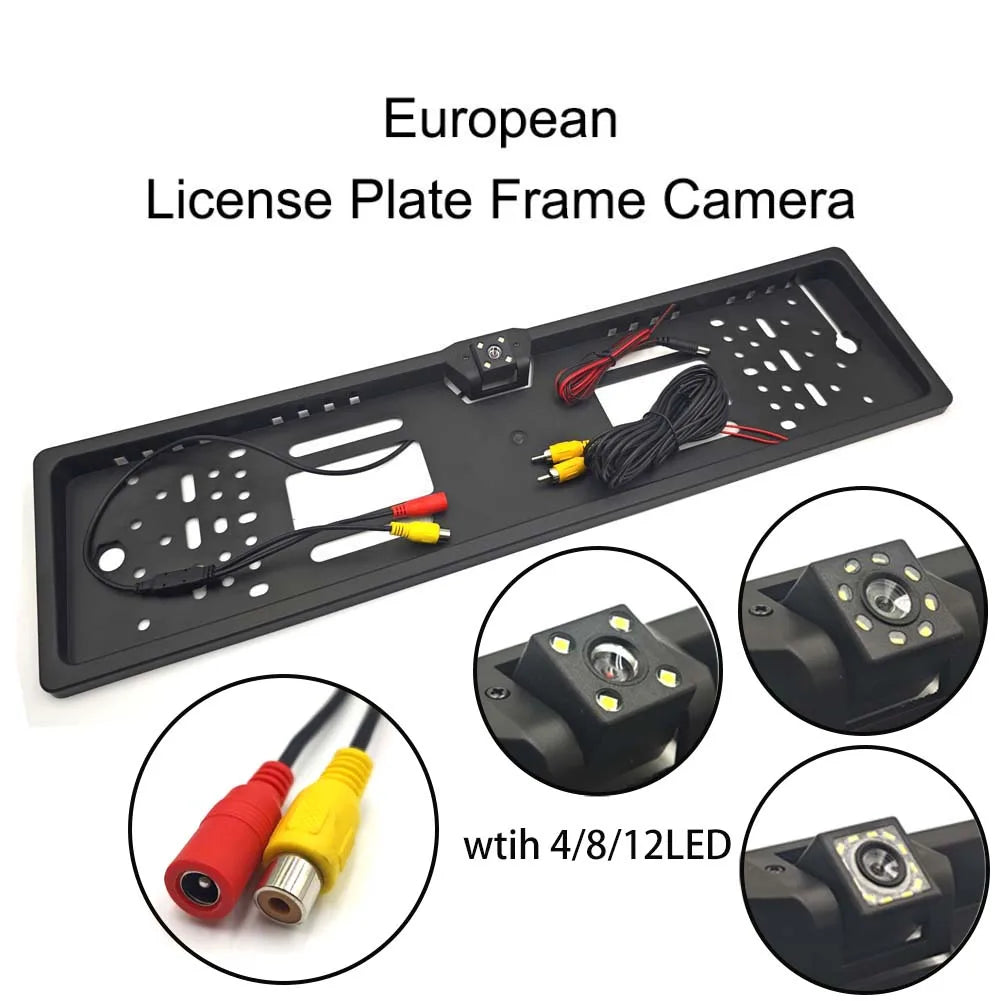 4/8/12LED  European License Plate Rearview Camera Frame Reverse Backup Camera Night Vision for Truck Car SUV, Camper Pickup