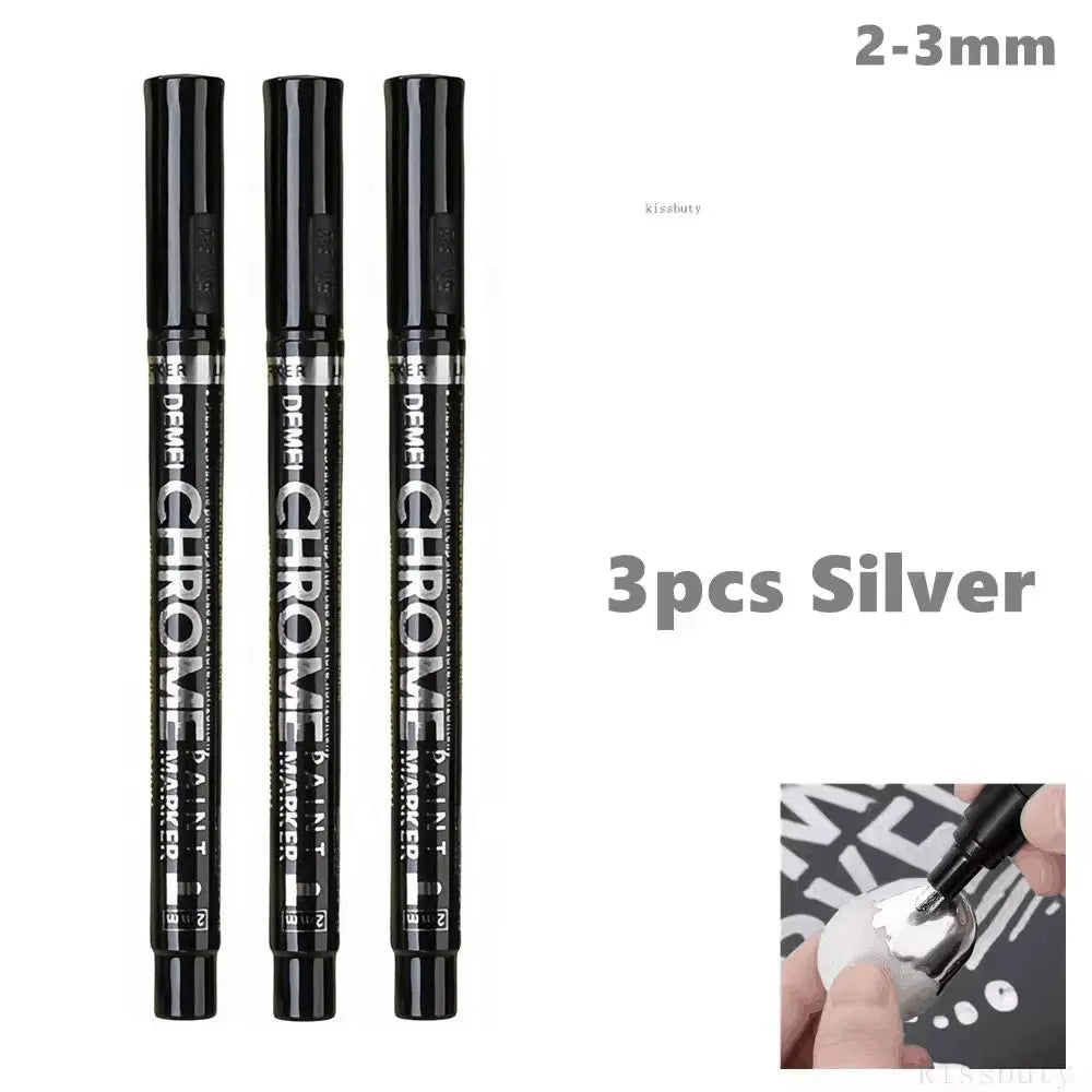 1-5Pcs Chrome Paint Marker Reflective Fluid Mirror Paint Pen 2mm Silvery Ink For DIY Car Styling Model Metal Wood Plastic Stone