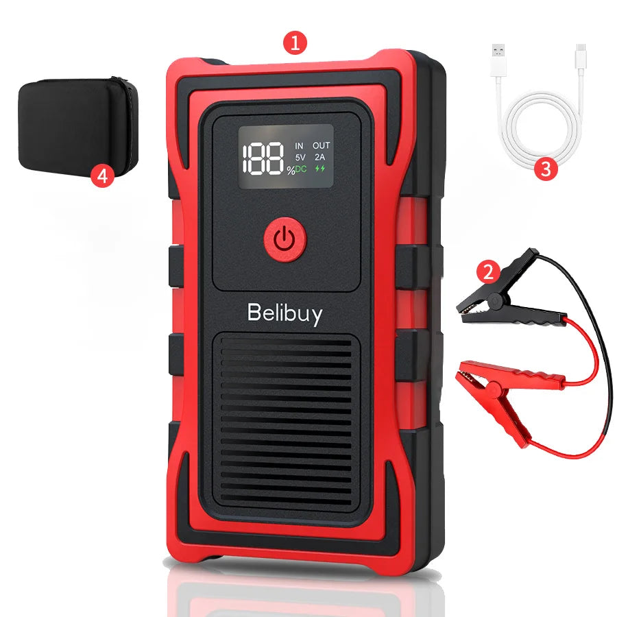 2000A Car Jump Starter, Power Bank and Emergency LED Light for All Diesel/Gasoline Cars 12V with Digital Display