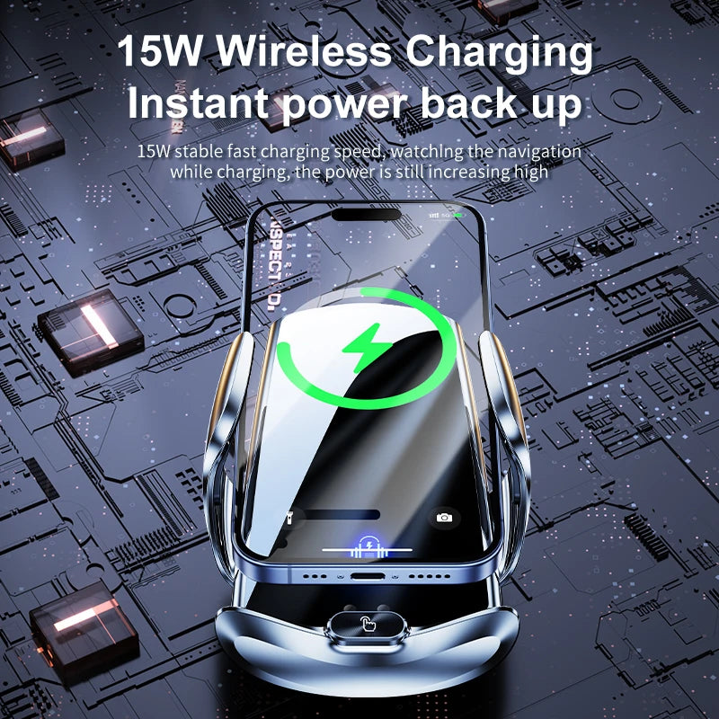 Car Mount Wireless Charging Stand Vehicle Phone Mounts Car Phone Holder Automatic Quick Release Button For Samsung Huawei Iphone