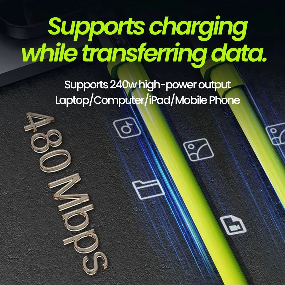 240W Fast Charge USB To USB-C Phones Data Cables Type C To Type C Chargers Wire For iPhone Xiaomi Huawei Cellphone Accessories