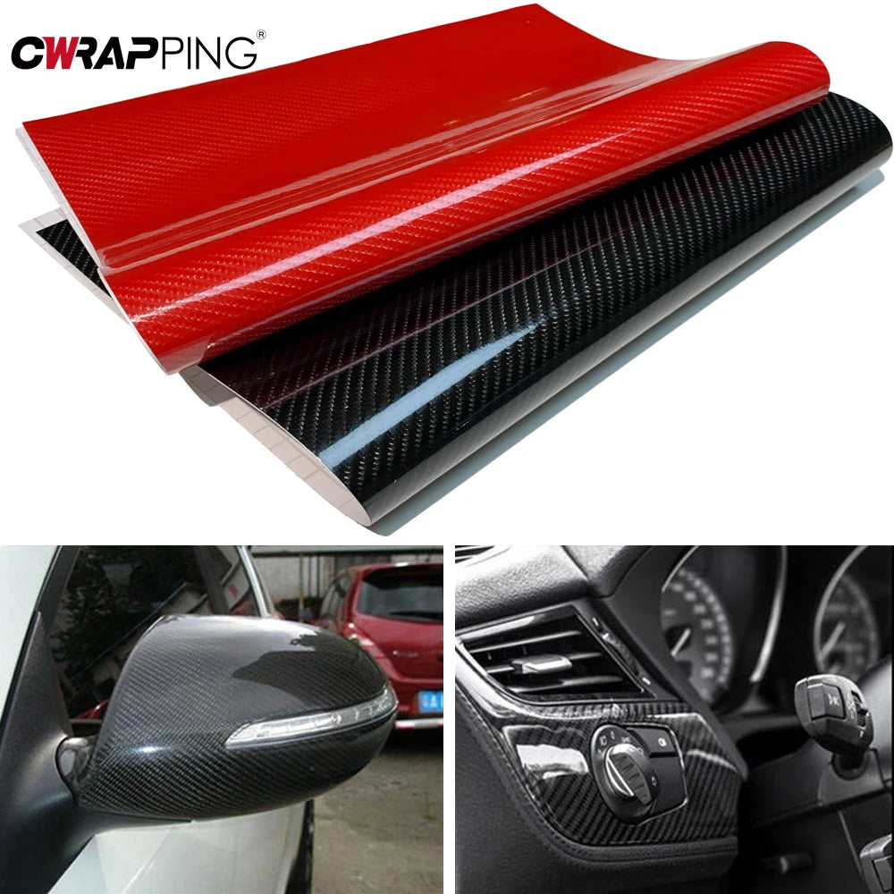 7D Carbon Fiber Vinyl Wrap Black Car Foil Red Motorcycle Sticker Automotive PET Car Body Stickers Waterproof Self-adhesive Film