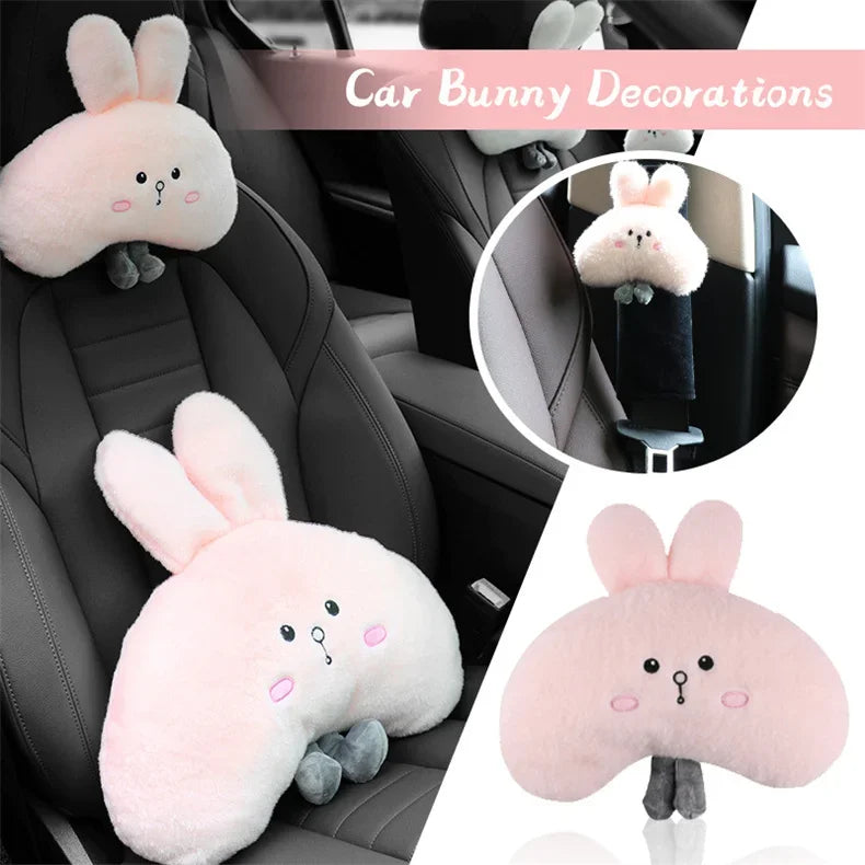 Woman Girl Neck Cushion Rabbit Car Accessories Seat Belt Shoulder Pad Animal Cervical Pillow Universal Headrest Cute Neck Pillow