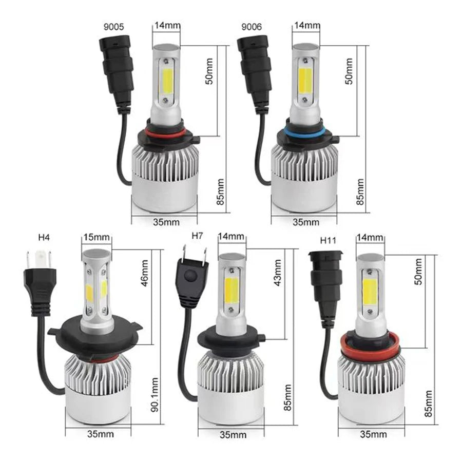 2pcs Car S2 Headlight Bulbs LED H1 H7 H4 9005 9006 Auto 72W 8000LM 6500K No Error Lamp Low High Beam 9-36V For lights