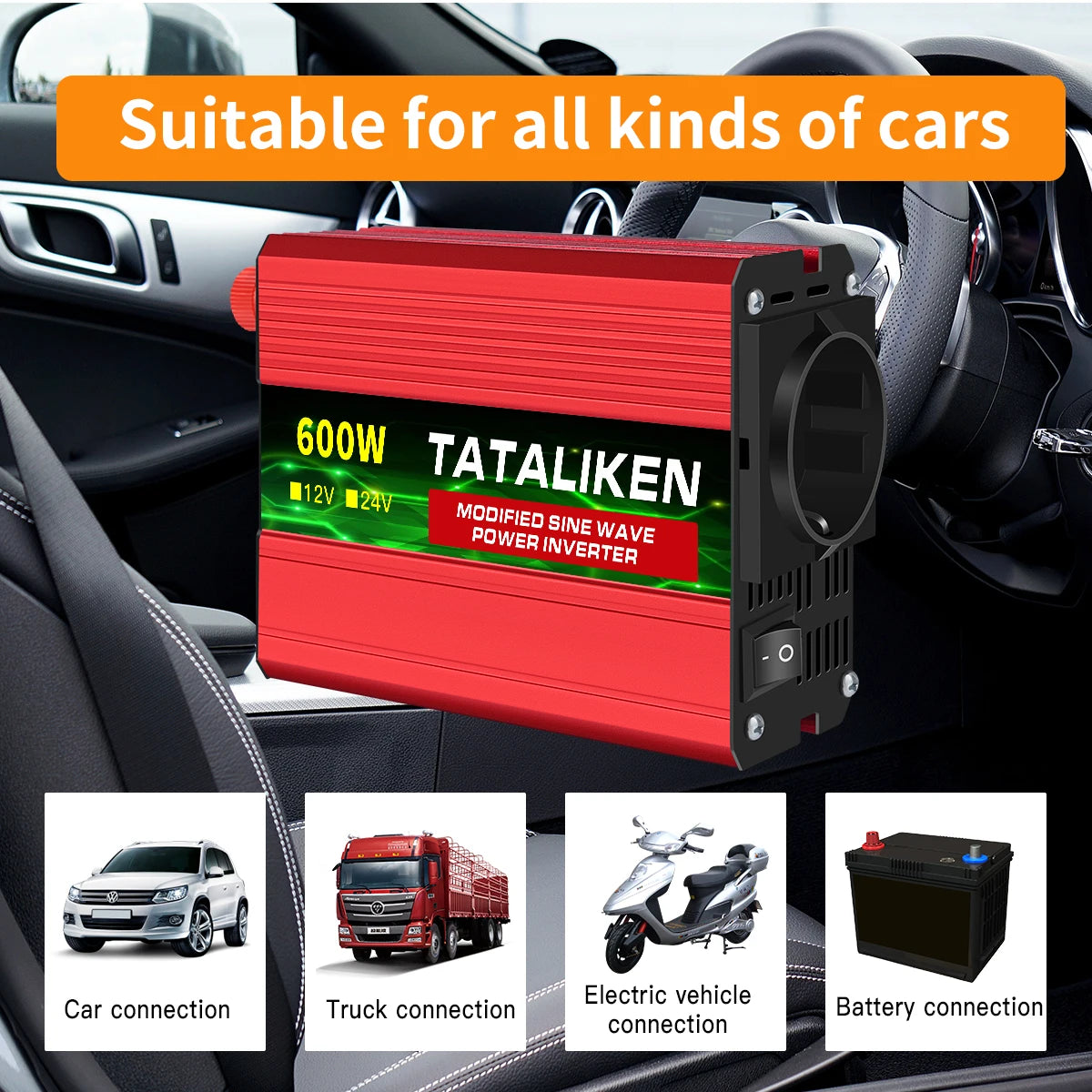 Modified Sine Wave  with voltage display 600W 1500W 2600W 3000W  power inverter  inverter 12v 220v