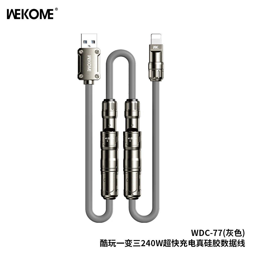 240W 3-in-1 Kirsite Cable USB Fast Charging Multiple Functions Use for iPhone iPad Notebook Tablet Xiaomi Samsung Mobile Phone