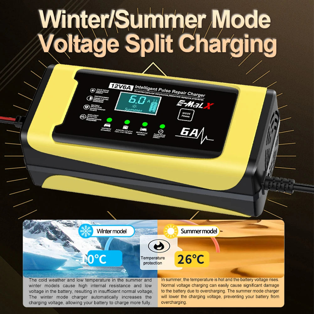 Car Battery Charger 110-220V Power Puls Repair Charger Moto Truck Battery Charger 12V 6A Wet Dry Lead Acid Battery LED Display