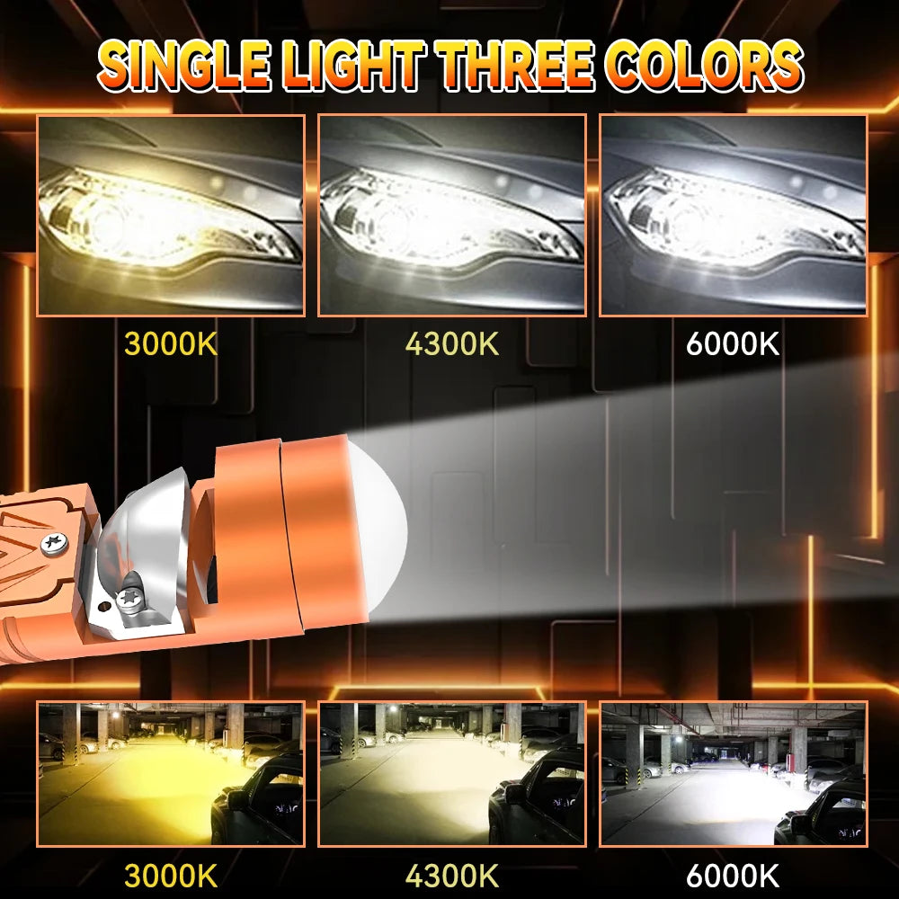 Mini H7 Led Headlight Lamp CANBUS 3 Colors Projector Lens Bulb Hi/Low Beam 800000LM 2000W Auto Headlamps 6000K White Plug&Play