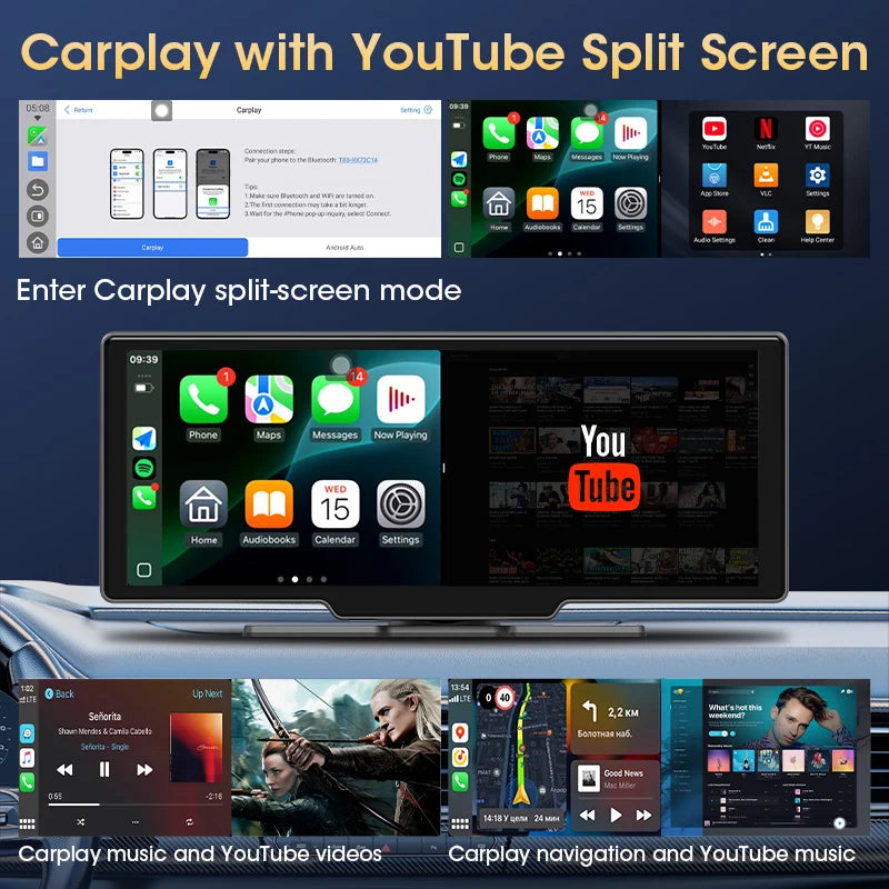Srnubi 10.26" Car Play Screen Android WIFI Car Multimedia Player Wireless Carplay Android Auto Car Screen for YouTube Netflix