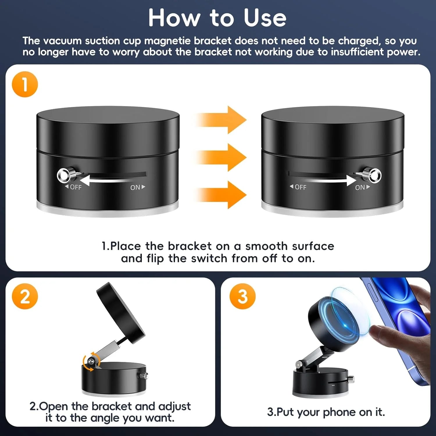 2025 New Model 360-Degree Rotating Aluminum Alloy Magnetic Vacuum Suction Cup Car Phone Holder, Portable New Design