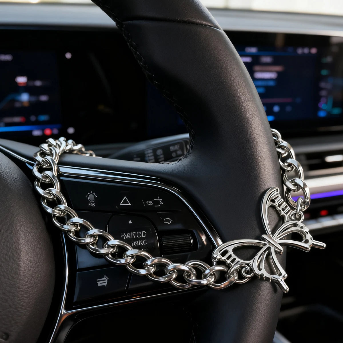 Silver Butterfly Steering Wheel Chain, Car Interior Decor, Cute Car Accessory, Vehicle Charm, Unique Automotive Decoration