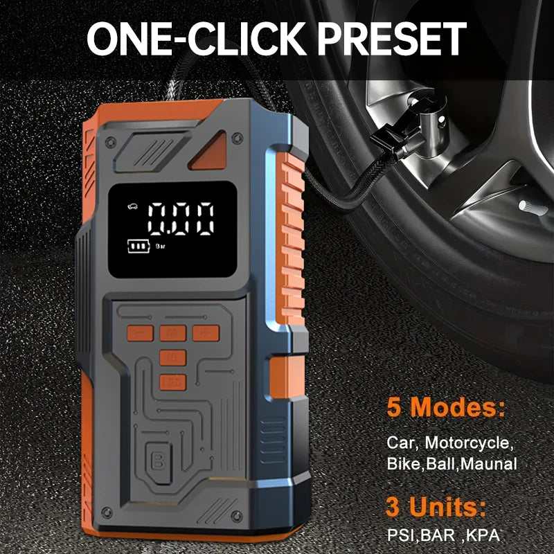 JKUOO Portable Car Jump Starter with Air Compressor -Outdoor Emergency Power for Lead-Acid Batteries, Tire Inflation &Monitoring