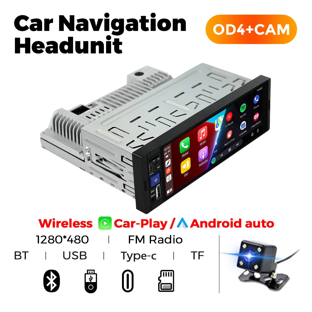 Navifly 2G+32G Universal 1 Din Android 6.86 Inch HD Touch Screen Wireless CarPlay Auto Car Radio Multimedia Video Player GPS FM