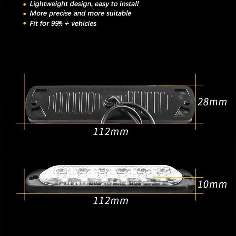 2PCS 12V 12W 6LED Car Warning Light Car Beacon Lamp LED Side Light Grill Flashing Breakdown Emergency Light Auto Accessories