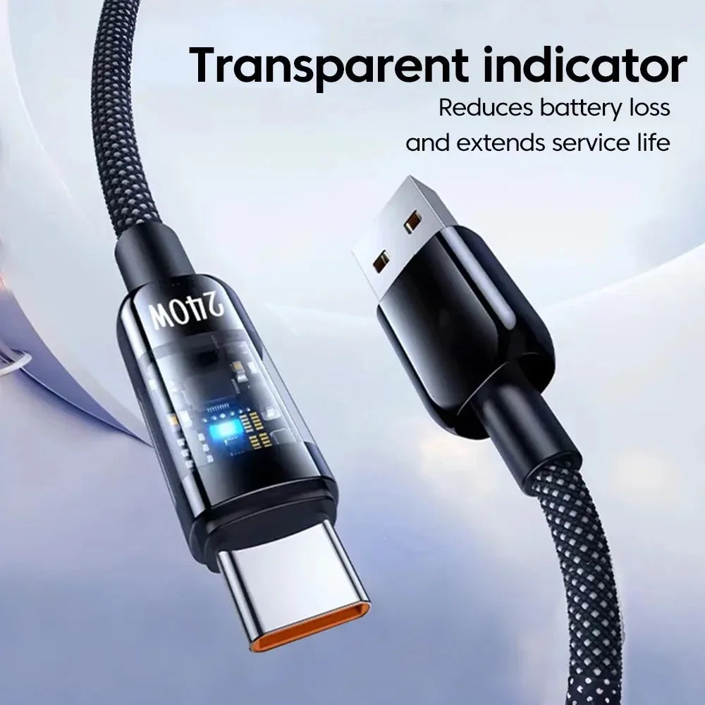 240W QC 3.0 USB to Type C Super Fast Charging Cable For Samsung Xiaomi Huawei OPPO LED Digital Display Phone Charger Data Cord