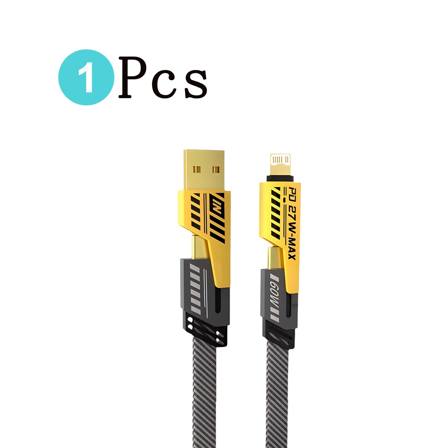1-2PCS USB Type C Multi Port Quick Charge Wire Line PD 65W/27W 4 in 1 Mecha Fast Charging Data Cable Cord for iPhone 16 Samsung