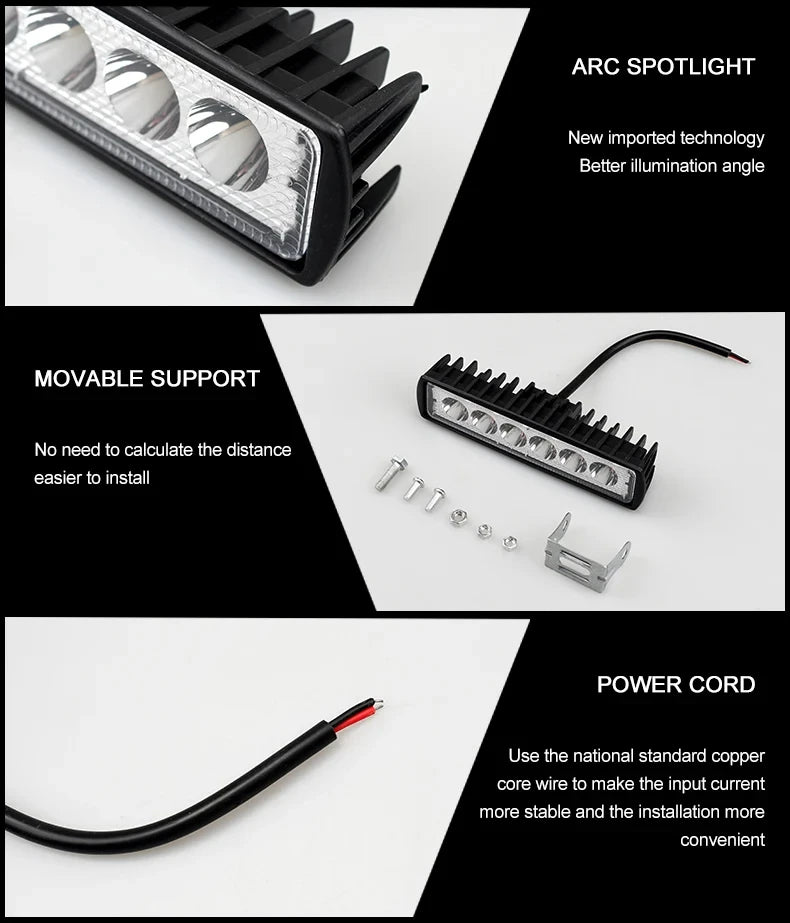 6 LED Car Work Light High Bright Spotlight Universal Offroad Automobile Truck Driving Fog Headlights DRL Driving Lamp 12V