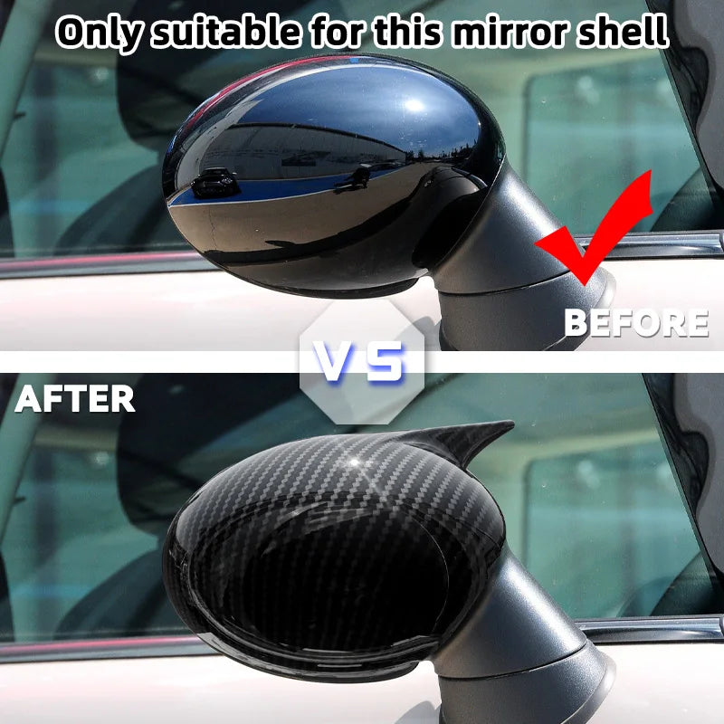 2pcs Rearview Mirror Caps Cover Glossy Black Sticking For BMW MINI COOPER R55 R56 R57 R58 R60