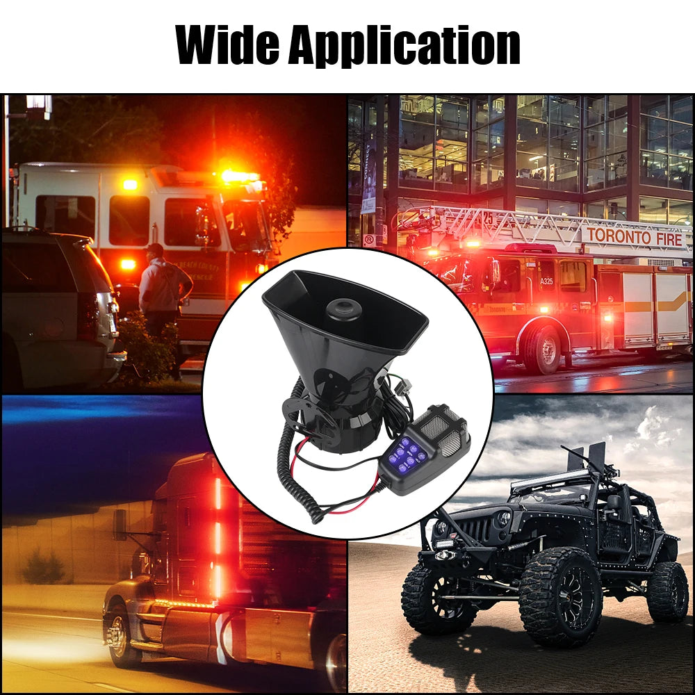 Car Warning Alarm Megaphone Button backlight Multi-tone & Claxon Horn Car Horn Police Siren Air Horn Speaker 120DB Loud 12V 100W