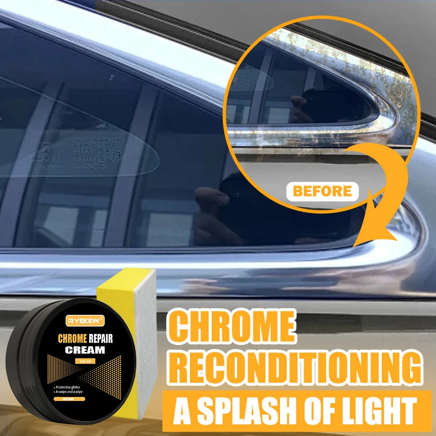 Chrome Plating Restoration Paste for Car, Wheel, Door Handle, Window, Metal Polish, Auto Care External Maintenanc Removes Rust