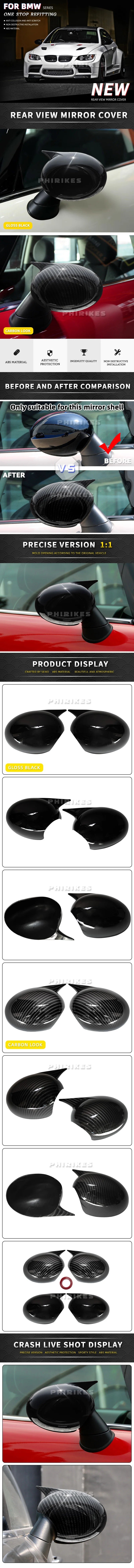 2pcs Rearview Mirror Caps Cover Glossy Black Sticking For BMW MINI COOPER R55 R56 R57 R58 R60