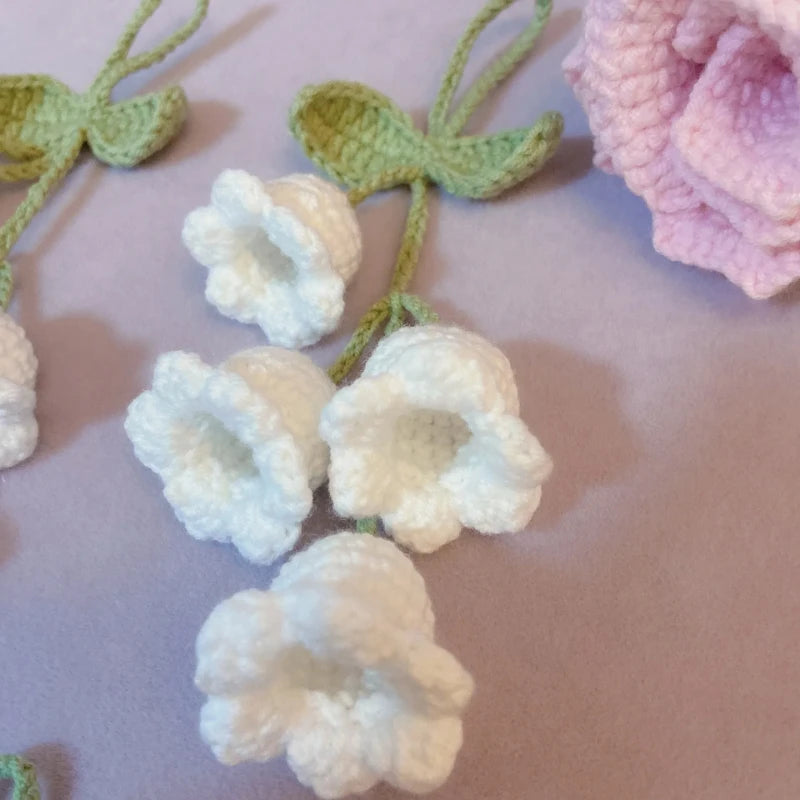 Lily Handmade Crochet Car Pendant Decoration  Bluebell Flower Rearview Mirror of The Car Hanging Keychain Accessories Woman Gift