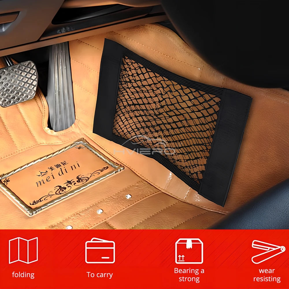 1X Car Back Rear Trunk Organizer Net Mesh Seat Elastic String Magic Sticker Universal Storage Bag Pocket Auto Put Paper Stowing