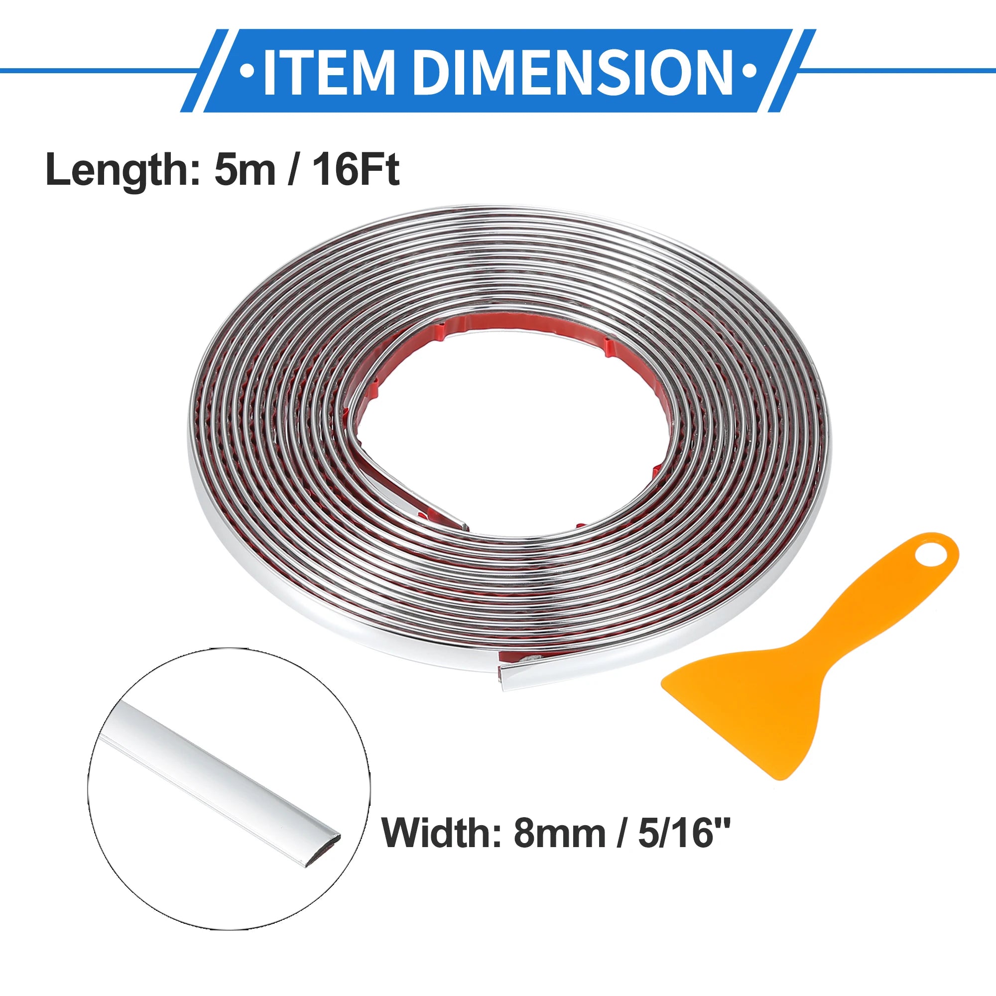 Uxcell Car Chrome Trim Molding Body Window Seal Rubbing Strip Bumper Anti-Collision Strip for Auto DIY Shiny Self-Adhesive Strip
