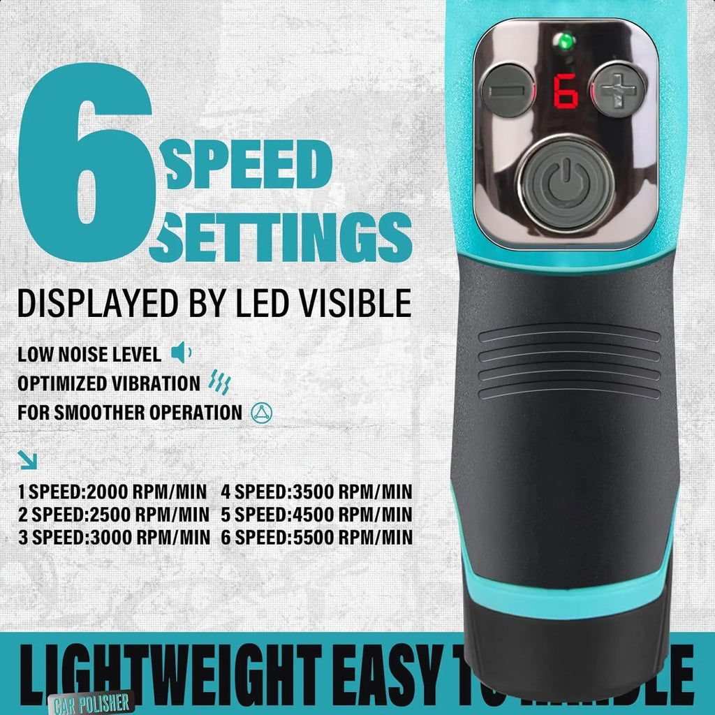 AUTIWOZ Cordless Mini Polisher 1/2/3 Inch DA & Rotary Buffer 12mm Orbit 6Speed Scratch Remover 2000mAh Battery