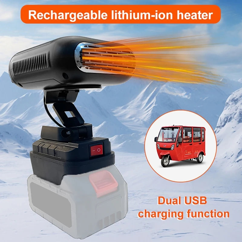 Car Heater Cold Defrosting Snow Demister Warm Wind 360° Rotation Heating Fan For Makita 18V Battery Car Mounted Outdoor Warmer