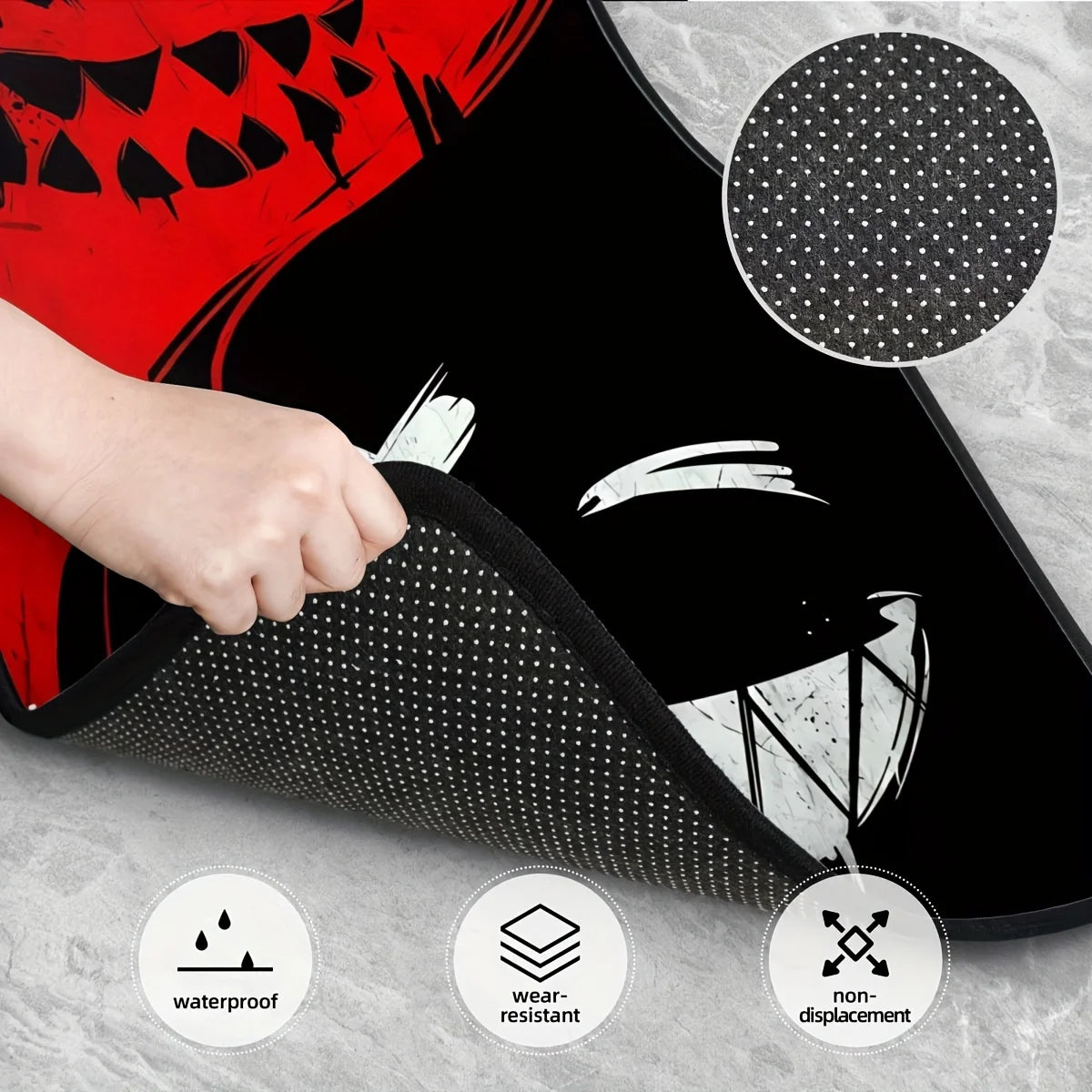 4pcs Cool Spooky Design Car Floor Mats, Vibrant Red with Black Accents,Durable, Non-Slip, Dirt-Resistant, Easy Clean,Helloween