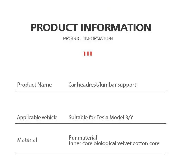 For Tesla Model 3 Y Car Neck Pillow Protective Lumbar Back Support Flocking High-Quality Headrest Lumbar Car Accessories