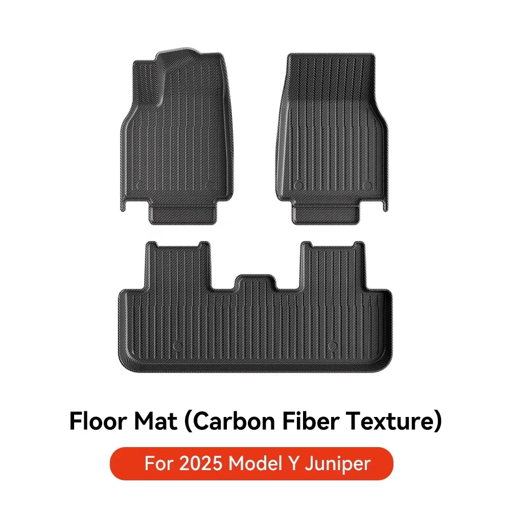 YZ For Tesla Model Y Juniper 2025 TPE Floor Mat Carbon fiber pattern Car waterproof Anti-Slip Trunk Floor Liner Backrest Mats