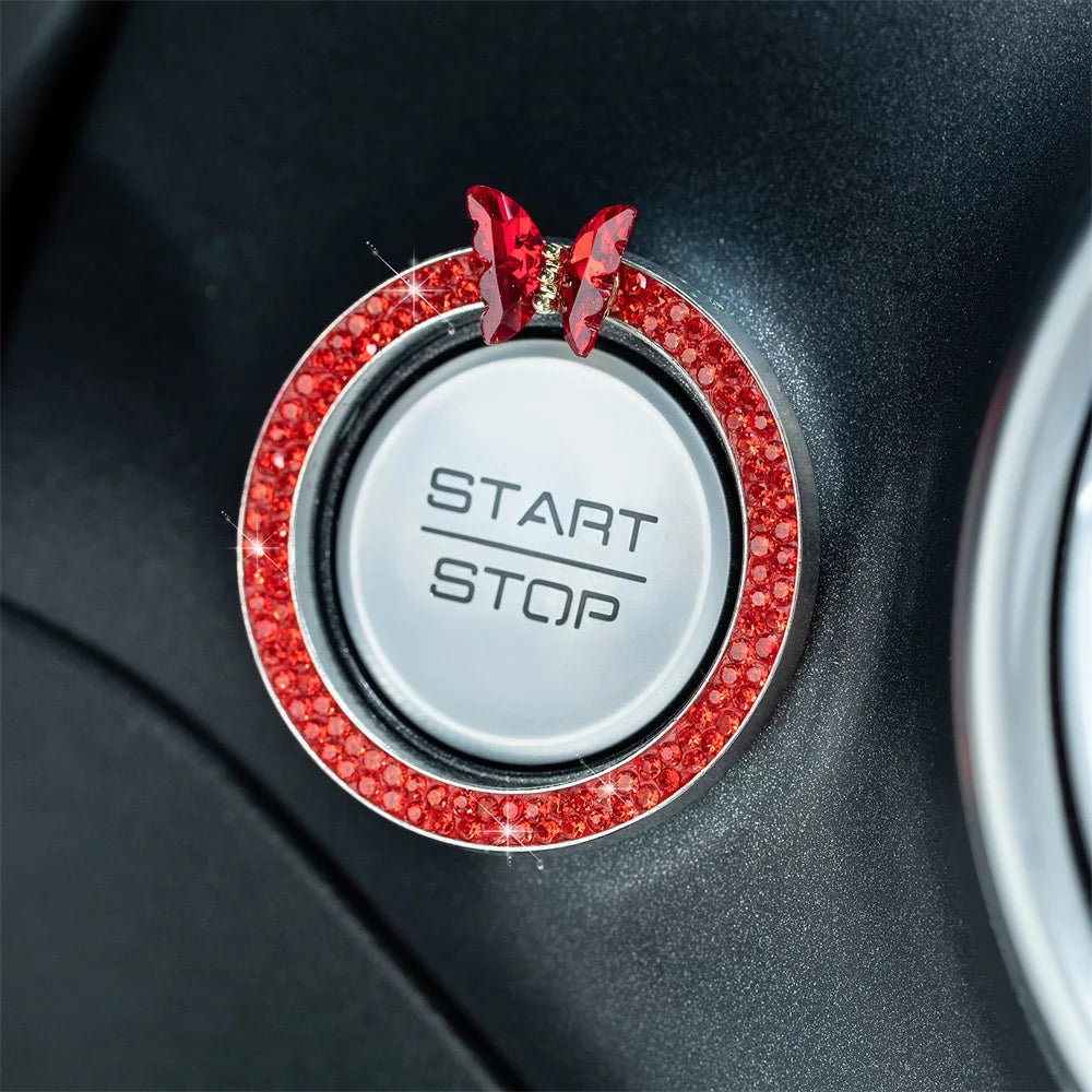 1 Pc Rhinestone Crystal Butterfly Ring Car Ignition Button Decorative Cover - Anti-Corrosion, Easy to Install, Upgraded Design
