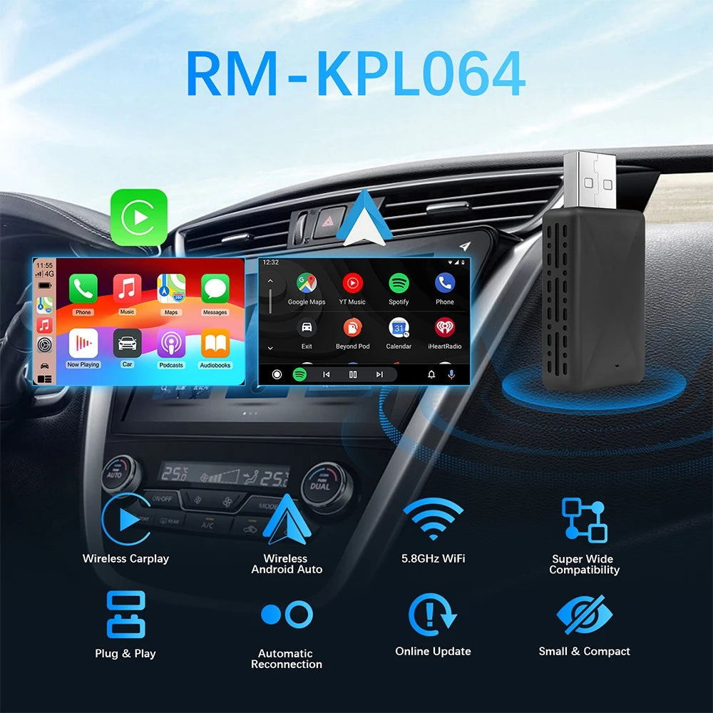 Wireless Carplay Adapter Android Auto WiFi Smart Dongle 2in1 For Hyundai SANTA FE TUCSON ELANTRA IONIQ 5 6 KONA VENUE NEXO