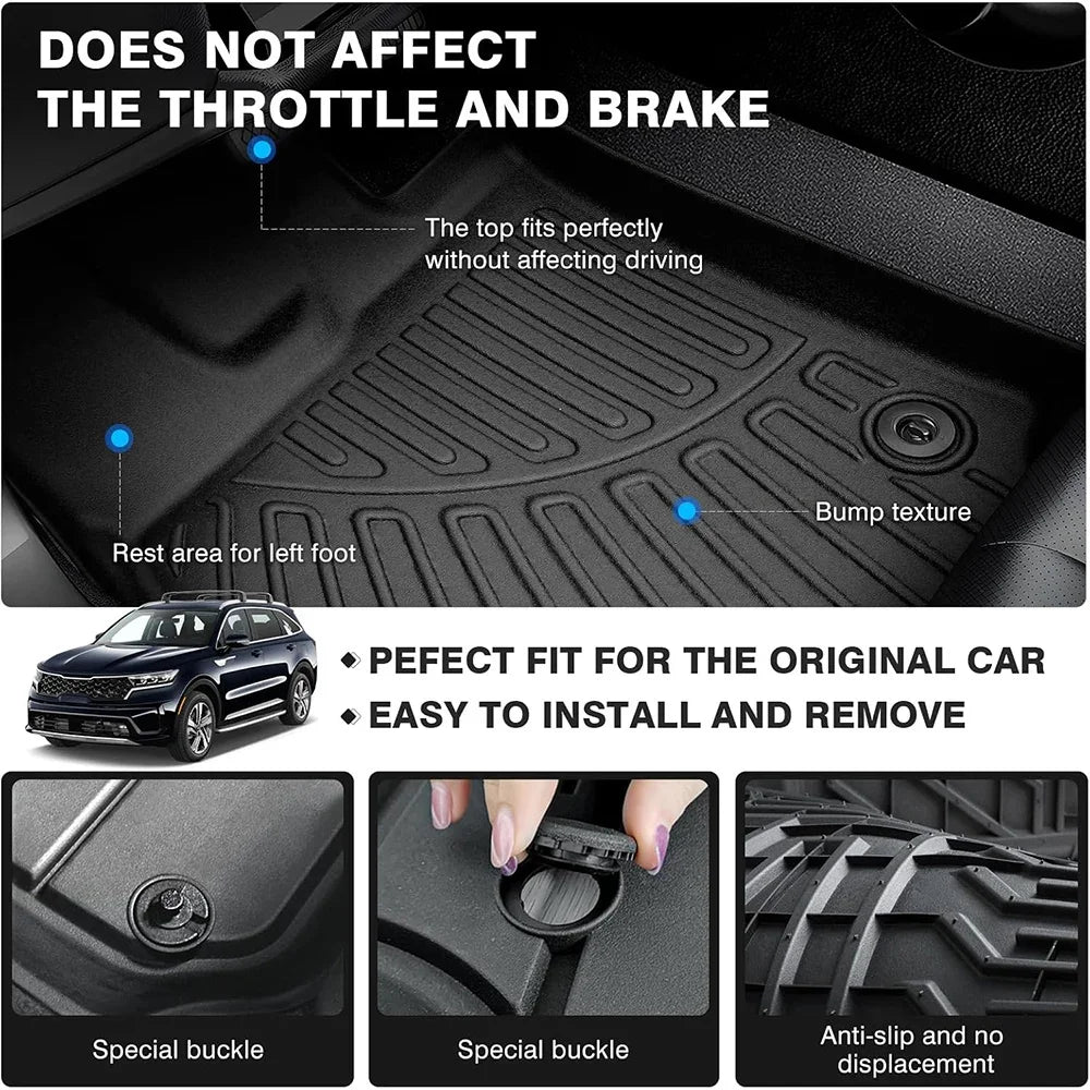 All Weather Floor Mats Cargo Liner for 2021 - 2025 2026 Kia Sorento Hybrid TPE Car Trunk Mat with Backrest Pad PHEV & HEV