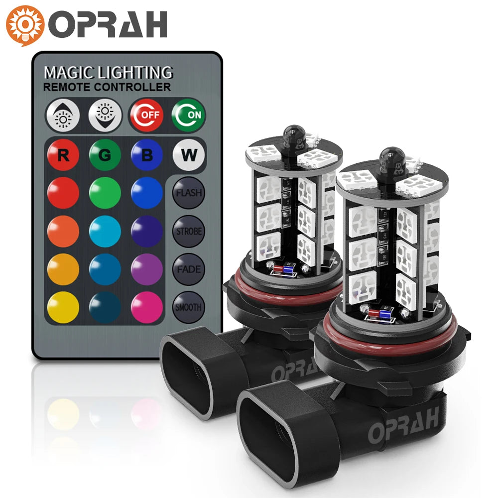 2pcs LED Car RGB Fog Lights LED H7 H1 H3 H4 H11/H8/H9 9005/HB3 9006/HB4 H27/880 H27/881 Headlight DRL Lamps With Remote Control