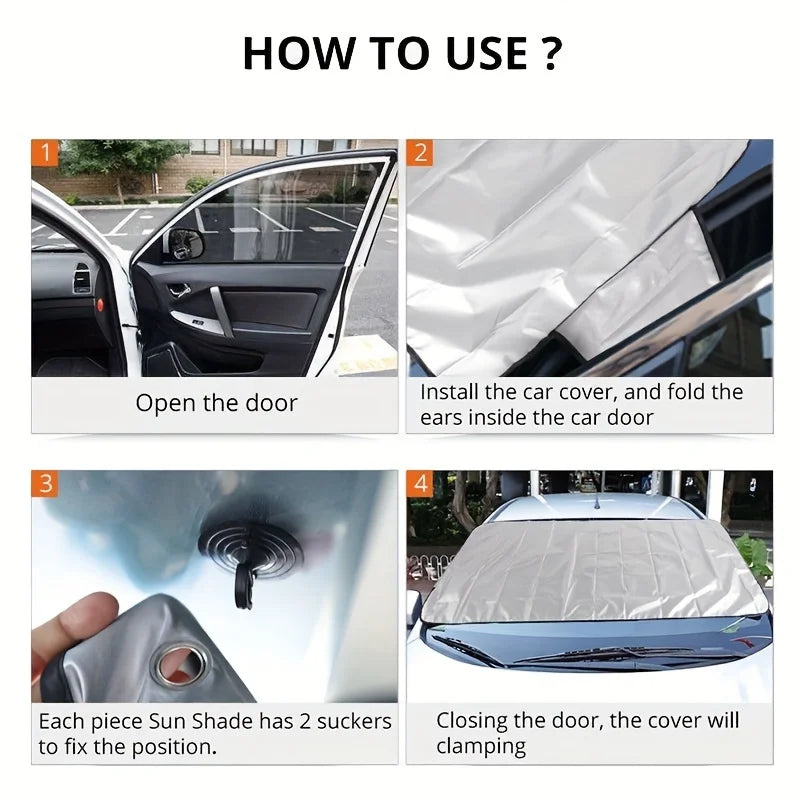 1/4pcs Foldable Windshield Protector All-Season Car Sun Visor Snow Cover SUV Hail Proof Shield Against Winter Heavy Snow Tools
