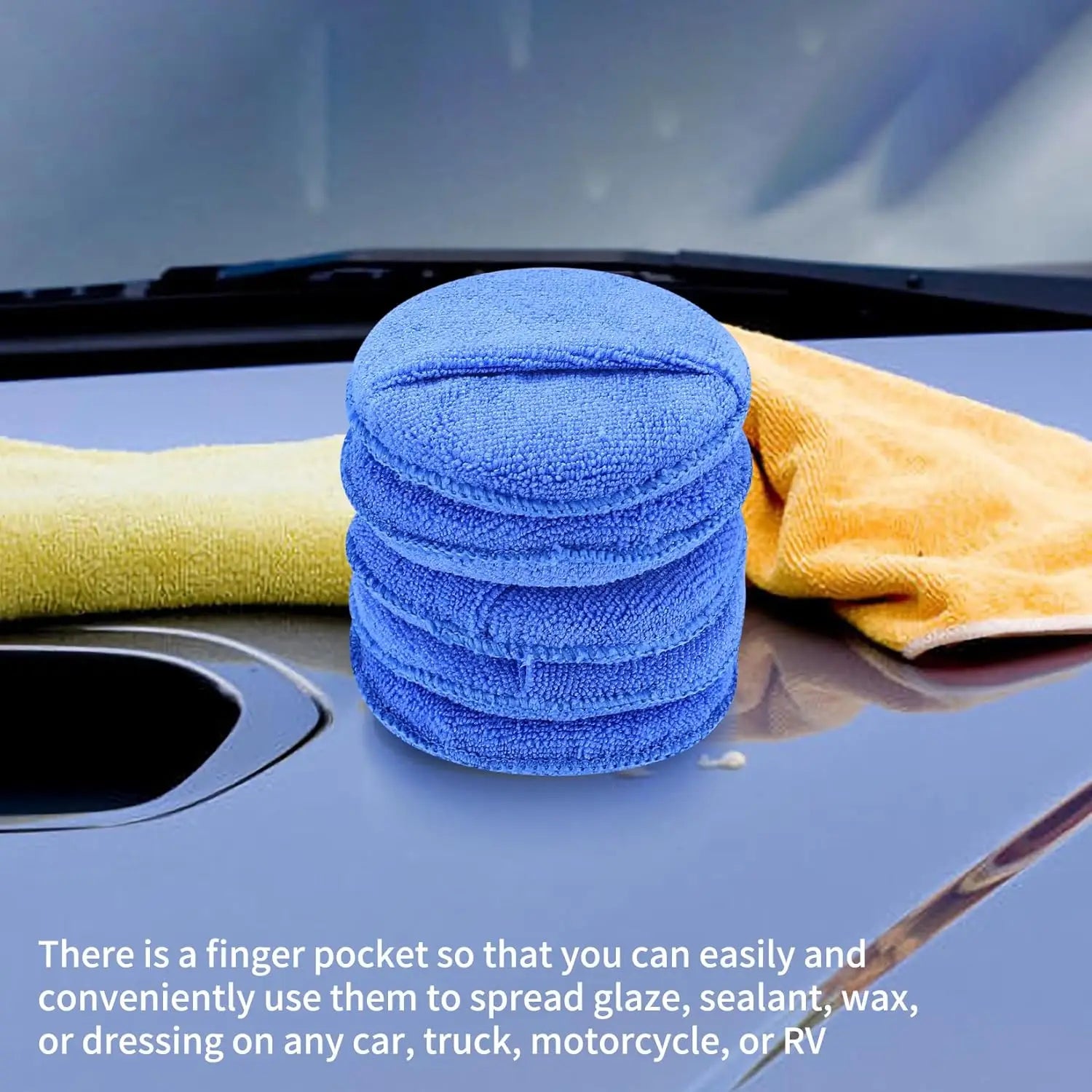 10Pcs Car Waxing Polish Sponges 5 Inch Car Detailing Wax Applicator Pads Round Pocket Microfiber Foam Sponges Car Cleaning Tools